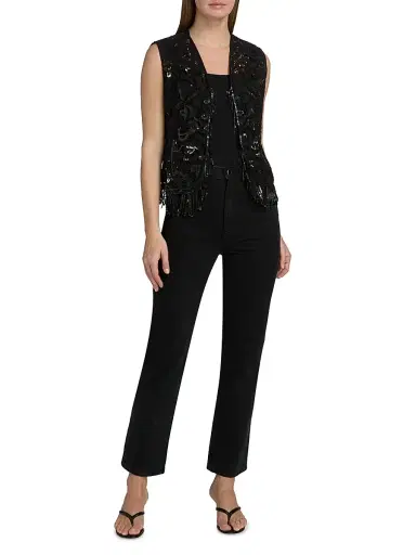 Kobi Halperin Women's Maeve Sequined Lace Fringe Vest - Black | Thumbnail 2