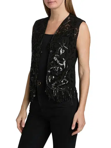 Kobi Halperin Women's Maeve Sequined Lace Fringe Vest - Black | Thumbnail 4