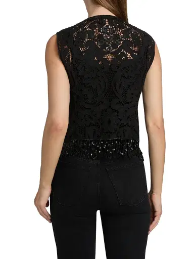 Kobi Halperin Women's Maeve Sequined Lace Fringe Vest - Black | Thumbnail 5