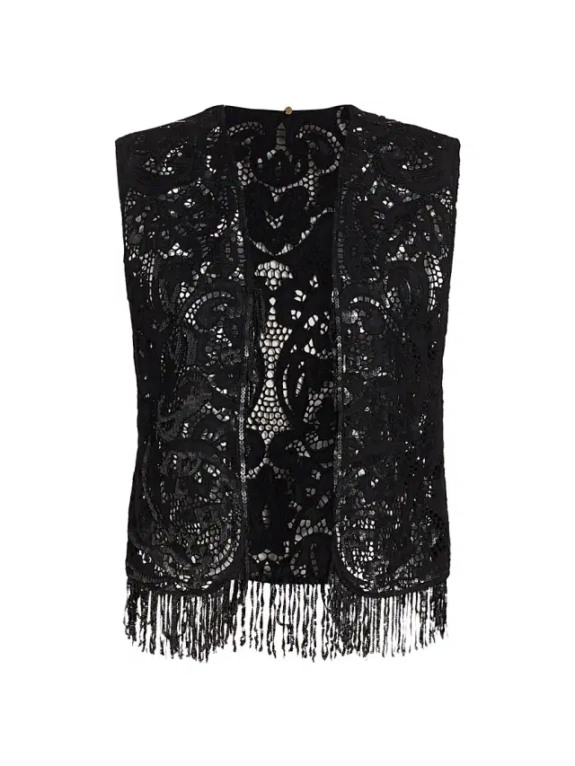 Kobi Halperin Women's Maeve Sequined Lace Fringe Vest - Black