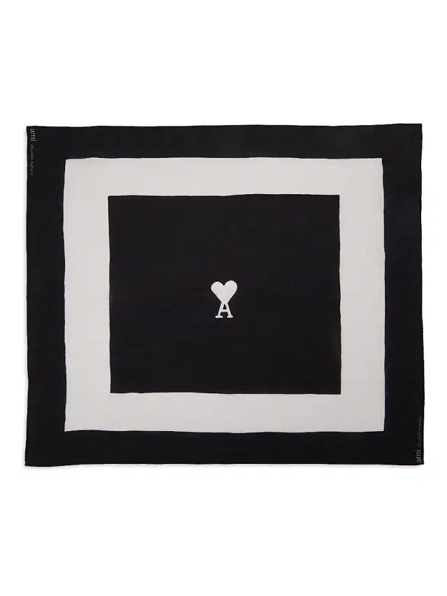 AMI Paris Men's Ami de Coeur Logo Printed Scarf - Noir