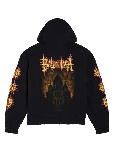 Balenciaga Men's Sacré Coeur Oversized Zip-Up Hoodie - Black | Thumbnail 2 Balenciaga Men's Sacré Coeur Oversized Zip-Up Hoodie - Black | Thumbnail 2