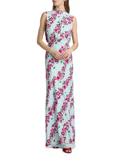 Saloni Women's Fleur Floral Satin Gown | Thumbnail 2 Saloni Women's Fleur Floral Satin Gown | Thumbnail 2