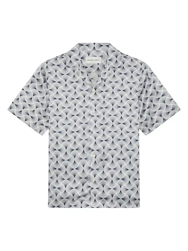 Frescobol Carioca Men's Roberto Espiral Print Silk Shirt - Navy