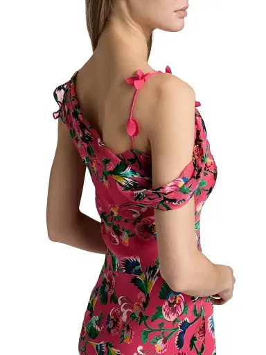 Saloni Women's Seema Floral Asymmetric Ruffle Gown - Saffier Raspberry - Size 4 | Thumbnail 6