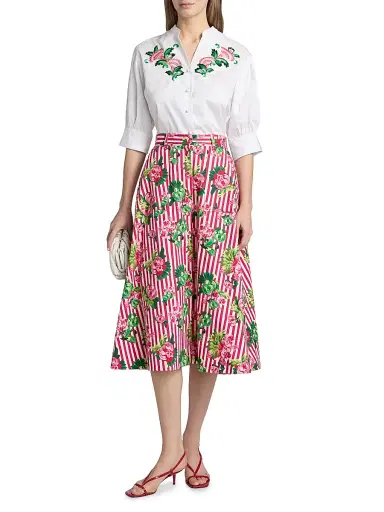 Saloni Women's Tavi Floral-Embroidered Button-Front Shirt - White Fan Flower - Size 14 | Thumbnail 2 Saloni Women's Tavi Floral-Embroidered Button-Front Shirt - White Fan Flower - Size 14 | Thumbnail 2