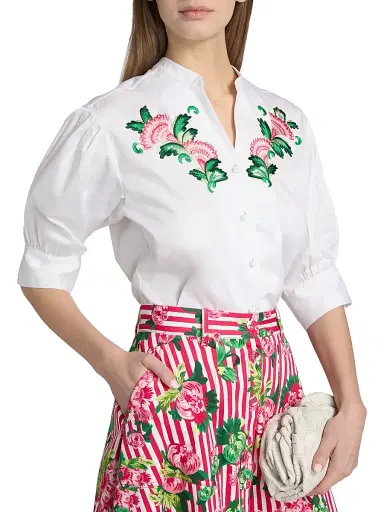 Saloni Women's Tavi Floral-Embroidered Button-Front Shirt - White Fan Flower - Size 14 | Thumbnail 6 Saloni Women's Tavi Floral-Embroidered Button-Front Shirt - White Fan Flower - Size 14 | Thumbnail 6
