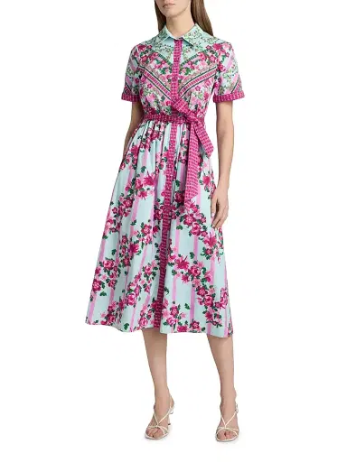 Saloni Women's Vivienne Striped Cotton Midi-Shirtdress - Bellis Ornamental - Size 12 | Thumbnail 2 Saloni Women's Vivienne Striped Cotton Midi-Shirtdress - Bellis Ornamental - Size 12 | Thumbnail 2