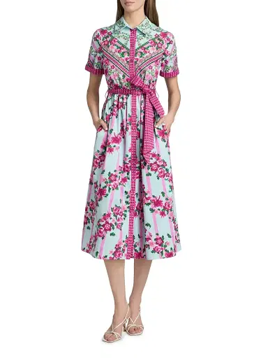 Saloni Women's Vivienne Striped Cotton Midi-Shirtdress - Bellis Ornamental - Size 12 | Thumbnail 3 Saloni Women's Vivienne Striped Cotton Midi-Shirtdress - Bellis Ornamental - Size 12 | Thumbnail 3