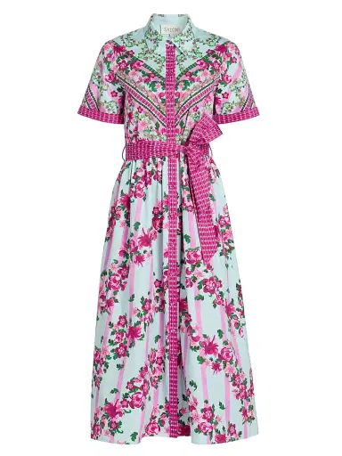 Saloni Women's Vivienne Striped Cotton Midi-Shirtdress - Bellis Ornamental - Size 12 | Thumbnail 1 Saloni Women's Vivienne Striped Cotton Midi-Shirtdress - Bellis Ornamental - Size 12 | Thumbnail 1