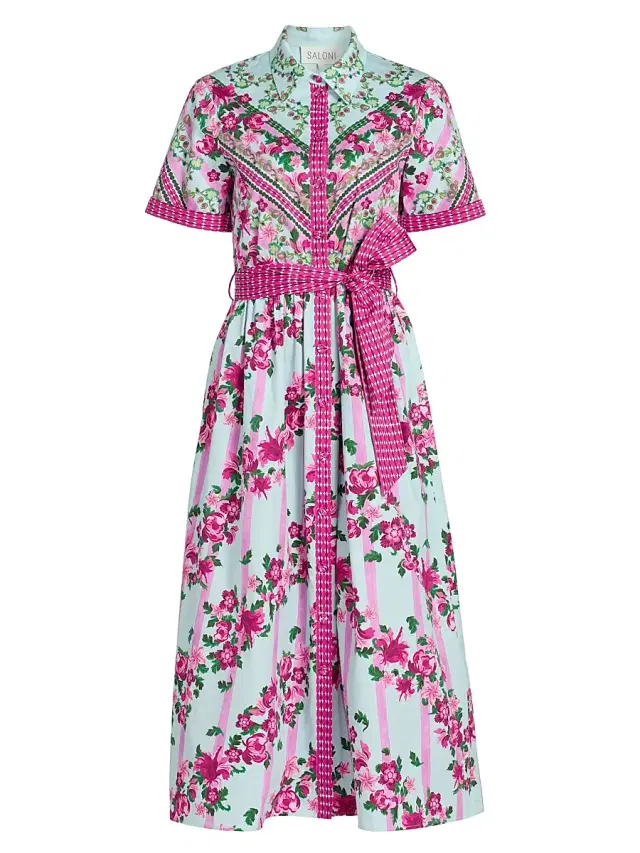 Saloni Women's Vivienne Striped Cotton Midi-Shirtdress - Bellis Ornamental