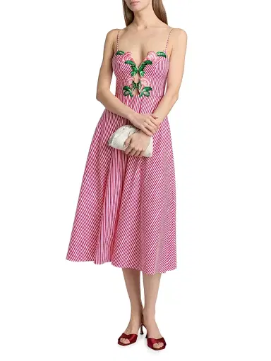 Saloni Women's Jana Embroidered Floral Striped Midi-Dress | Thumbnail 2