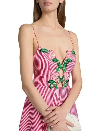 Saloni Women's Jana Embroidered Floral Striped Midi-Dress | Thumbnail 6