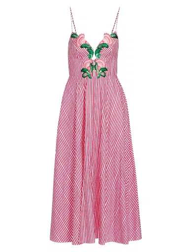 Saloni Women's Jana Embroidered Floral Striped Midi-Dress | Thumbnail 1