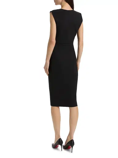 Chiara Boni La Petite Robe Women's Kalil Flower Brooch Two-Tone Belted Cocktail Dress - Black Cream - Size 2 | Thumbnail 5