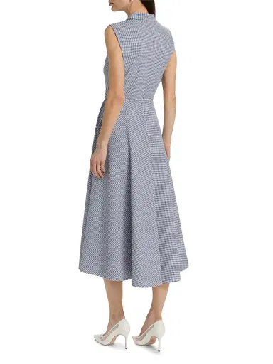 Chiara Boni La Petite Robe Women's Koha Flower Brooch Checkered Belted Midi-Shirtdress - Blu Notte Gingham - Size 8 | Thumbnail 5