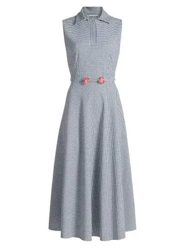 Chiara Boni La Petite Robe Women's Koha Flower Brooch Checkered Belted Midi-Shirtdress - Blu Notte Gingham - Size 8 | Thumbnail 1
