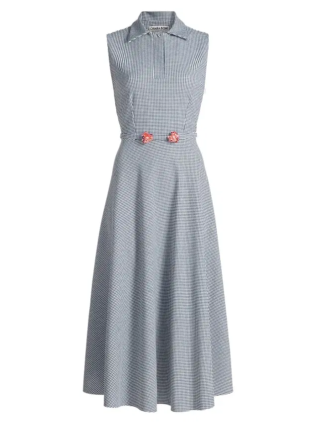 Chiara Boni La Petite Robe Women's Koha Flower Brooch Checkered Belted Midi-Shirtdress - Blu Notte Gingham
