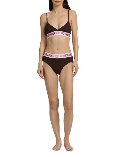 Versace Women's Slip Cotton Rib Briefs - Chocolate - Size XL | Thumbnail 2