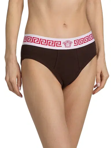 Versace Women's Slip Cotton Rib Briefs - Chocolate - Size XL | Thumbnail 3
