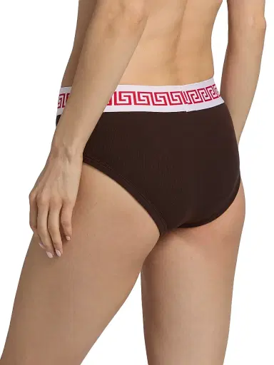 Versace Women's Slip Cotton Rib Briefs - Chocolate - Size XL | Thumbnail 4