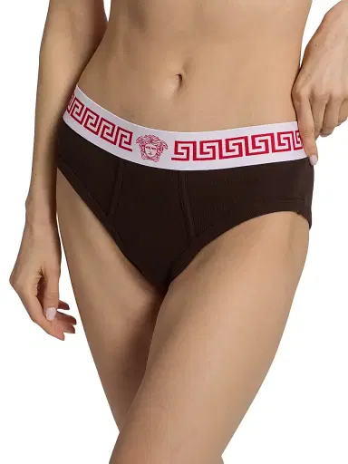 Versace Women's Slip Cotton Rib Briefs - Chocolate - Size XL | Thumbnail 5