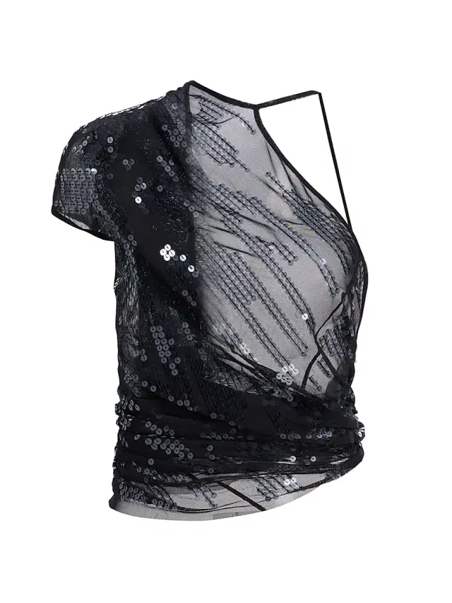 Women's Tungsten Sheer Sequined Top - Black Transparent Black