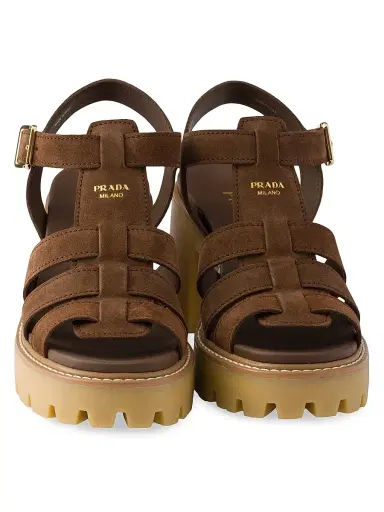 Prada Women's High-Heeled Suede Platform Sandals - Brown | Thumbnail 4 Prada Women's High-Heeled Suede Platform Sandals - Brown | Thumbnail 4