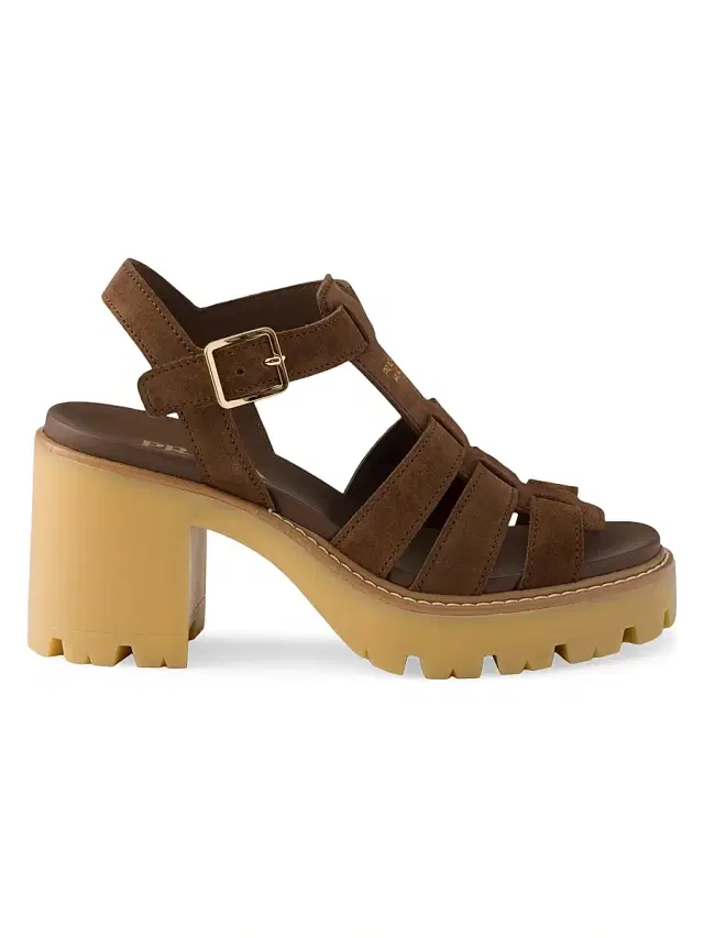 Women's High-Heeled Suede Platform Sandals - Brown