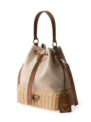 Prada Women's Wicker and Canvas Bucket Bag - Beige | Thumbnail 2