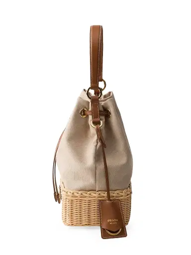 Prada Women's Wicker and Canvas Bucket Bag - Beige | Thumbnail 3