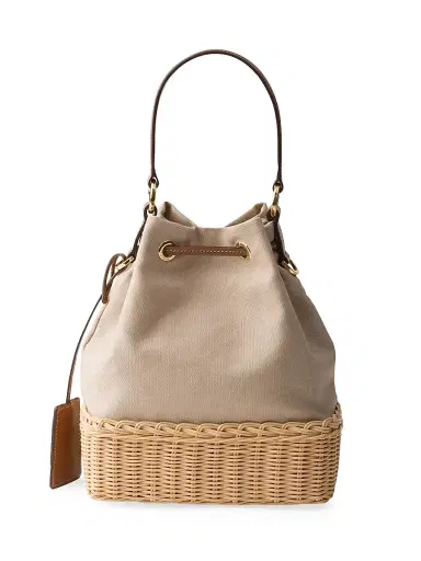 Prada Women's Wicker and Canvas Bucket Bag - Beige | Thumbnail 4