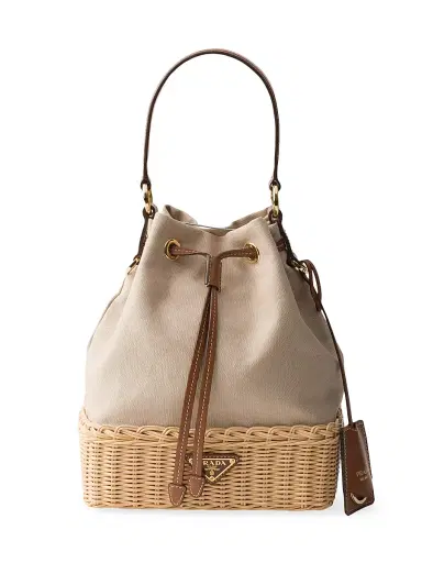 Prada Women's Wicker and Canvas Bucket Bag - Beige | Thumbnail 1