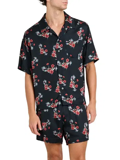 Rhude Men's Turbo Floral Camp Shirt - Black Red Multi | Thumbnail 3