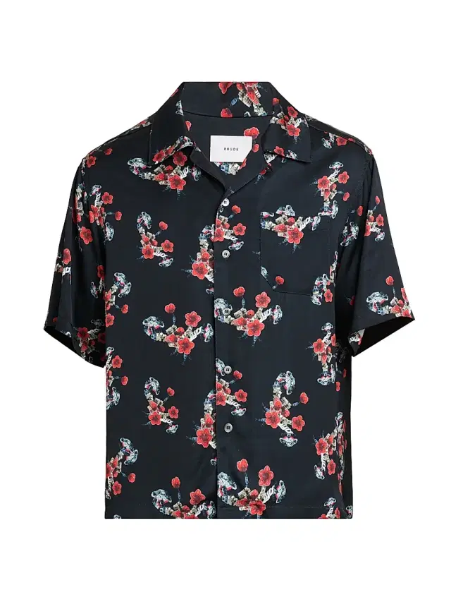 Rhude Men's Turbo Floral Camp Shirt - Black Red Multi