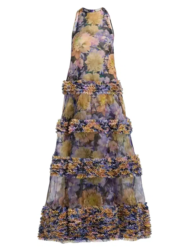 Zimmermann Women's Luna Floral Silk Ruffle Maxi Dress - Violet Dahlia
