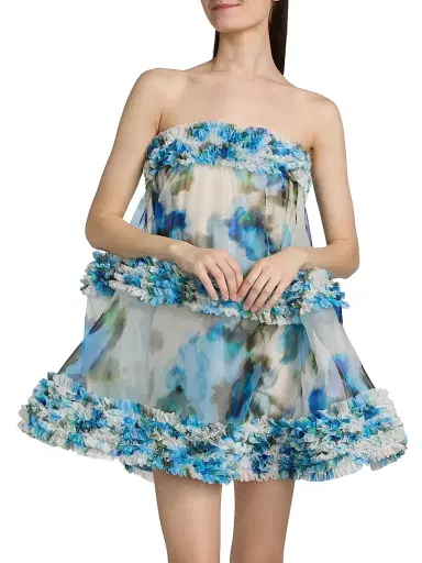 Zimmermann Women's Alchemy Ruffle Floral Strapless Minidress - Blue Poppy | Thumbnail 3 Zimmermann Women's Alchemy Ruffle Floral Strapless Minidress - Blue Poppy | Thumbnail 3