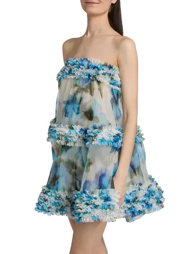 Zimmermann Women's Alchemy Ruffle Floral Strapless Minidress - Blue Poppy | Thumbnail 4 Zimmermann Women's Alchemy Ruffle Floral Strapless Minidress - Blue Poppy | Thumbnail 4