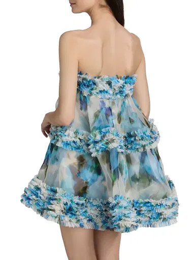Zimmermann Women's Alchemy Ruffle Floral Strapless Minidress - Blue Poppy | Thumbnail 5 Zimmermann Women's Alchemy Ruffle Floral Strapless Minidress - Blue Poppy | Thumbnail 5
