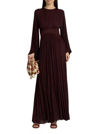 Zimmermann Women's Luna Billow Pleated Maxi Dress - Mahogany | Thumbnail 2 Zimmermann Women's Luna Billow Pleated Maxi Dress - Mahogany | Thumbnail 2