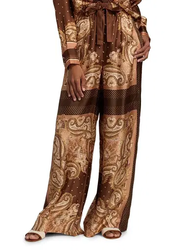 Zimmermann Women's Luna Printed Silk Track Pants - Caramel Paisley | Thumbnail 3 Zimmermann Women's Luna Printed Silk Track Pants - Caramel Paisley | Thumbnail 3
