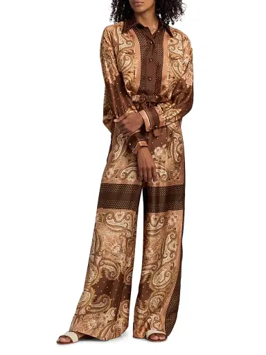 Zimmermann Women's Luna Printed Silk Button-Front Shirt - Caramel Paisley | Thumbnail 2 Zimmermann Women's Luna Printed Silk Button-Front Shirt - Caramel Paisley | Thumbnail 2