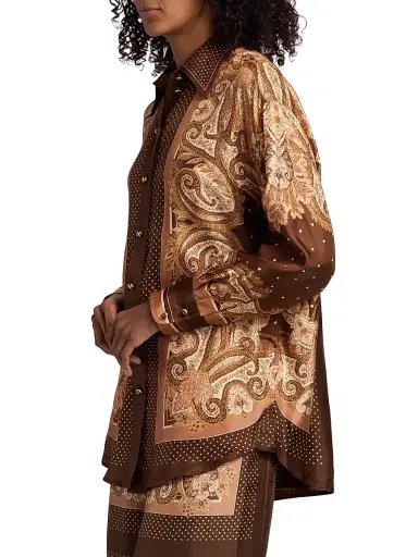 Zimmermann Women's Luna Printed Silk Button-Front Shirt - Caramel Paisley | Thumbnail 4 Zimmermann Women's Luna Printed Silk Button-Front Shirt - Caramel Paisley | Thumbnail 4