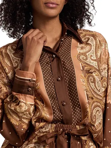 Zimmermann Women's Luna Printed Silk Button-Front Shirt - Caramel Paisley | Thumbnail 6 Zimmermann Women's Luna Printed Silk Button-Front Shirt - Caramel Paisley | Thumbnail 6
