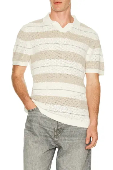 REIGNING CHAMP Cotton Linen Stripe Victor Polo | Thumbnail 3 REIGNING CHAMP Cotton Linen Stripe Victor Polo | Thumbnail 3