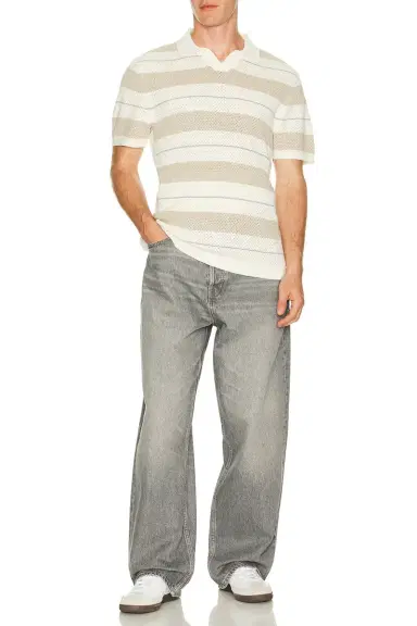 REIGNING CHAMP Cotton Linen Stripe Victor Polo | Thumbnail 5 REIGNING CHAMP Cotton Linen Stripe Victor Polo | Thumbnail 5