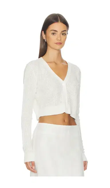 ENZA COSTA Linen Open Knit Cropped V-neck Cardigan | Thumbnail 2