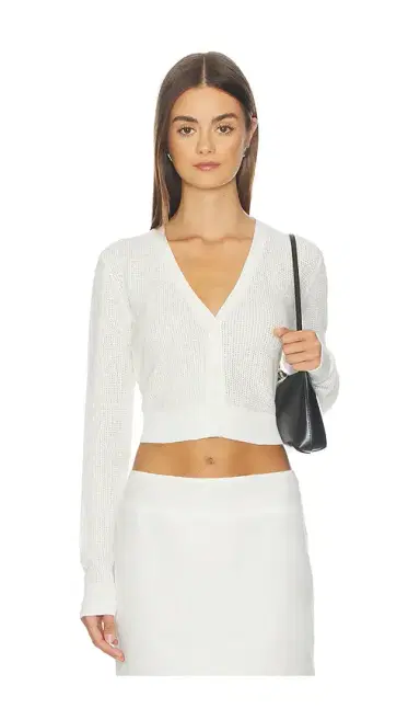 ENZA COSTA Linen Open Knit Cropped V-neck Cardigan | Thumbnail 1