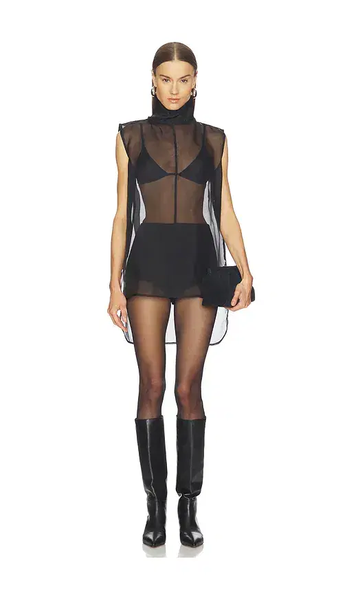 AEXAE Silk Organza Roll Neck Top