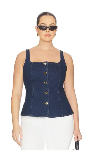 GOOD AMERICAN Sleeveless Button Front Denim Top | Thumbnail 2 GOOD AMERICAN Sleeveless Button Front Denim Top | Thumbnail 2